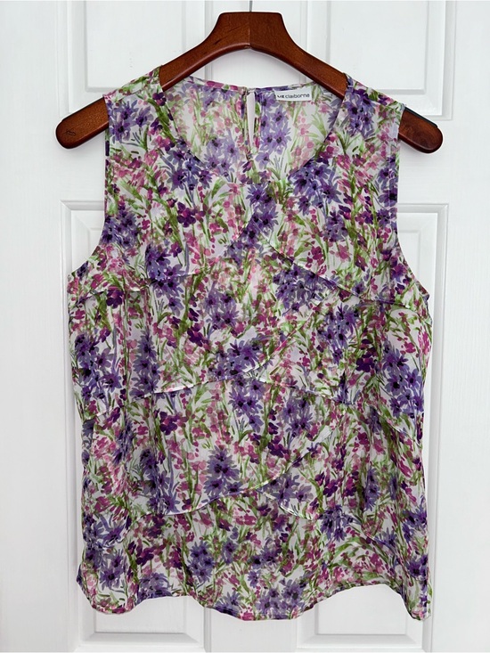 Liz Claiborne Tops - Liz Claiborne Purple & Green Floral Ruffle Sleeveless Top
